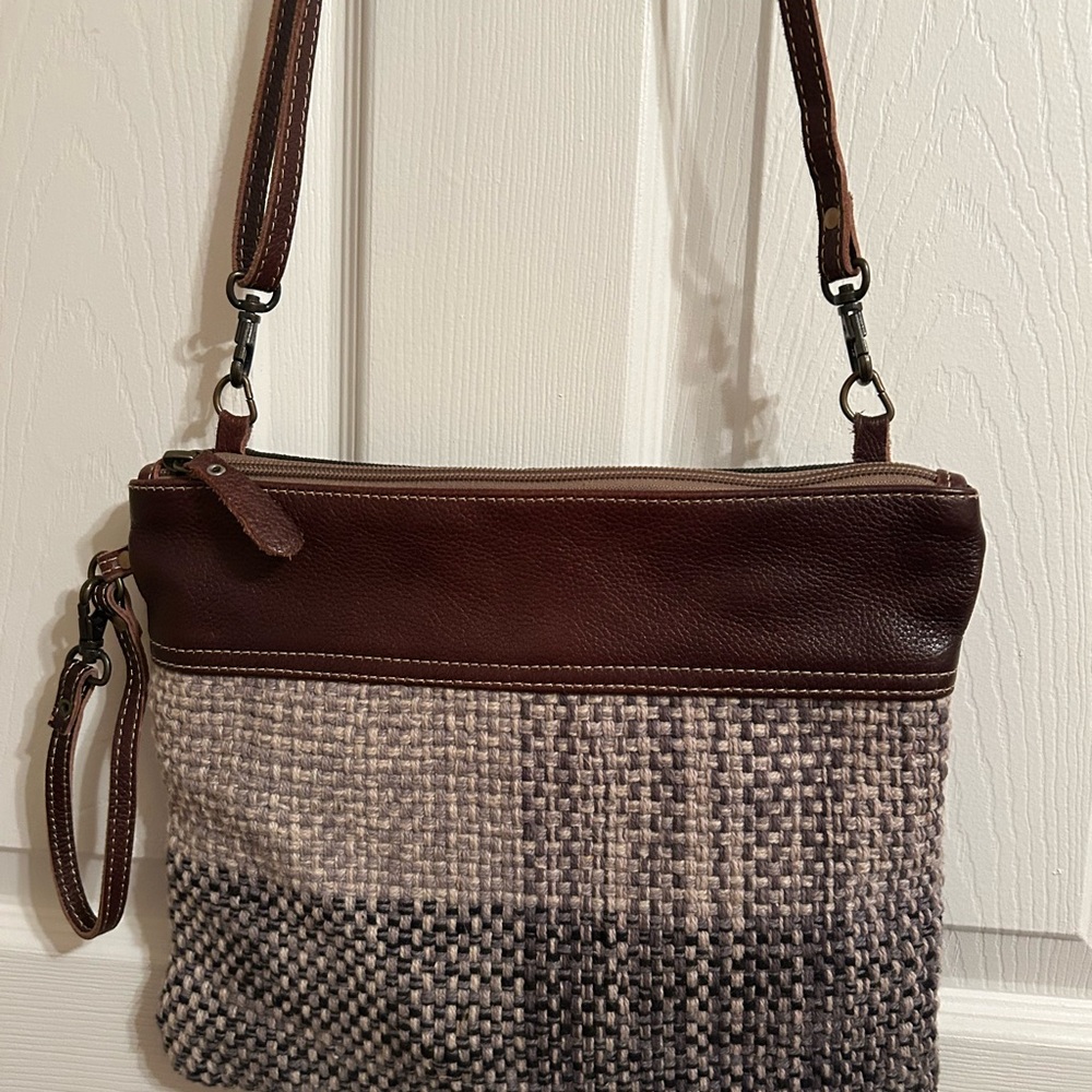 Myra Bag Woven Tan and Brown Crossbody